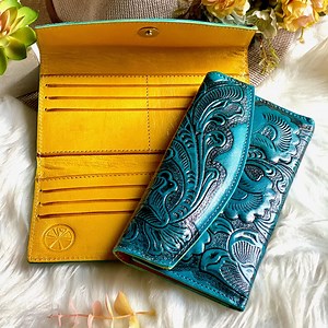 Boho Floral Tooled Leather Wallet: Personalized Engraved Long Wallet - Etsy