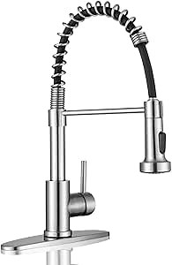 WEWE Kitchen Faucets, Commercial Brushed Nickel Stainless Steel Pull Down Sprayer Single Hole Single Handle RV Farmhouse Laundry Outdoor Faucet for Kitchen Sink, llaves para fregaderos de cocina