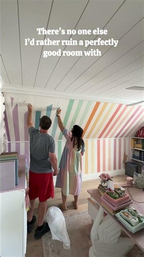 Taking down the rainbow stripe wallpaper in the craft room. What should I do next? 🌈✨