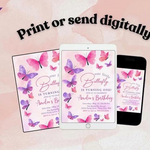 🦋 Butterfly Birthday Invitation for Girls | Editable Canva Template 🎉