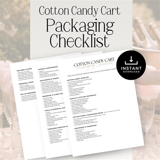 Cotton Candy Cart Packaging Checklist Template, Canva Editable, Catering Prep List - CC001 - Etsy