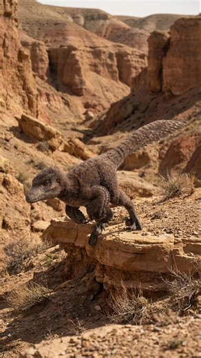 Velociraptor Jumping from Rocky Outcrop