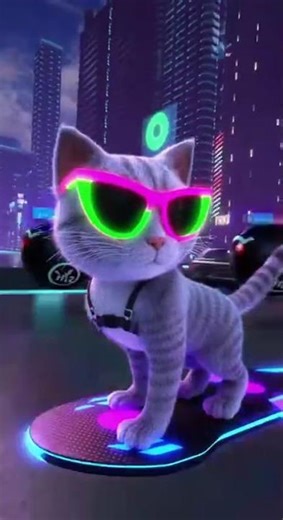 Cool Cat on Hoverboard Escaping Police Drones