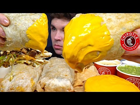 ASMR MUKBANG CHIPOTLE GIANT BURRITOS CHIPS CHEESE STEAK QUESADILLA | WITH CHEESE 2!