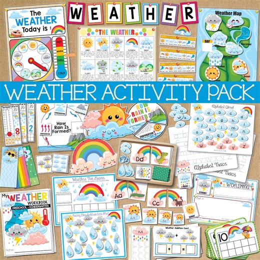 Weather Preschool Activity Pack Printable, Weather Homeschool Toddler Montessori Learning Materials - Etsy