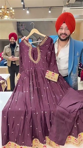 Winish Brown Chinon Full Flair Designer Neck Hand embroidered Full Flair Anarkali suit AN0133 We