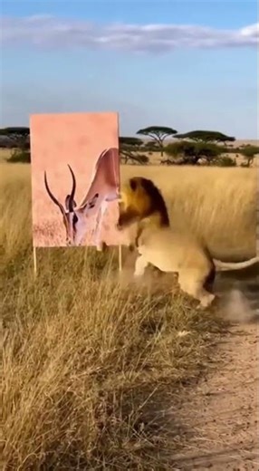 Lion vs. Cardboard Antelope 🦁📦 #viral #animals #funny #lion