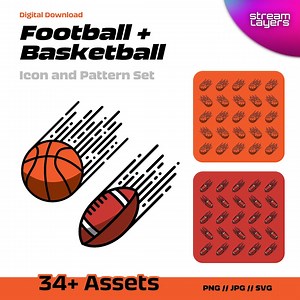 Football & Basketball Icons   Patterns: Print-ready Graphics, Sports Theme (SVG/PNG/JPG) - Etsy