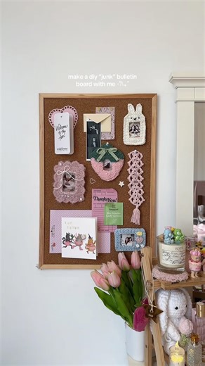 how to make a #diy bulletin board! room decor inspo for spring ft. my crochet picture frames!🌸