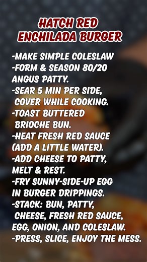 Save this for your weekend cookout 🔥 Red chile burger a fried egg = magic. ✨ https://freshchileco.com/products/fresh-hatch-red-chile-sauce | Fresh Chile