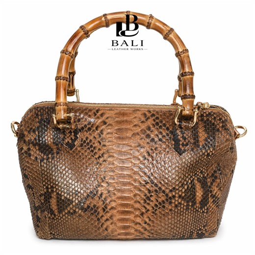 Exotic Python Leather Bamboo Handle Bag – Handmade Bali Satchel Purse - Etsy