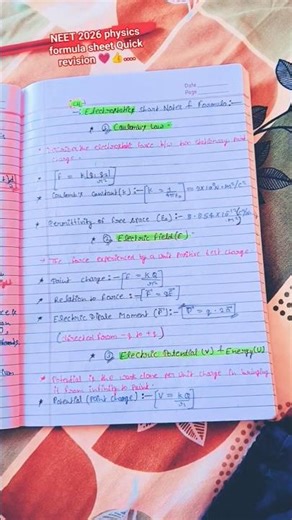 #2026 physics formula sheet short.📚.....✨ #madical_preparation 🏥# Quick revision notes 💗👍........