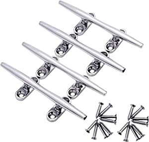 Boat Dock Cleats 316 Stainless Steel Open Base Cleat 5 Inch Deck Cleats Mooring Accessories,Pack of 4,Include Installation Screws