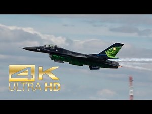 (4K) General Dynamics F-16 Fighting Falcon Belgian Air Force flying Display RAF Fairford RIAT 2022