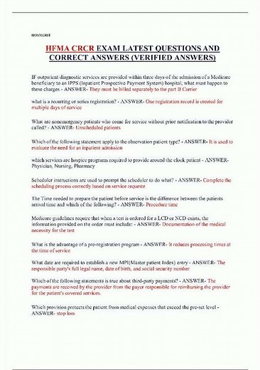 Latest HFMA CRCR EXAM LATEST QUESTIONS AND CORRECT ANSWERS VERIFIED ANSWERS video