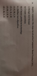 Rightly sequence the steps involved in Computer Based Testing (... | Filo