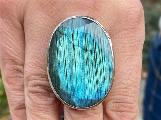 RESERVED for A Cut Labradorite Ring (size P 1/2