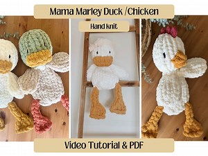 MAMA Marley Duck/chicken / Full Video Tutorial / Finger Knit Duck Snuggler / Chunky Knit Duck / Chunky Knit Chicken / Cozy Cloud Knits - Etsy