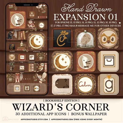 Enchanted Fantasy Bookshelf App Icons – Wizard Phone Theme With Widgets and Wallpapers, 260203bke1 - Etsy