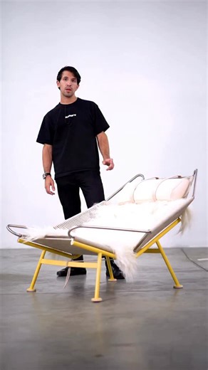 This $13,000 Flag Halyard chair was a huge departure for designer Hans Wegner. Allegedly modeled after a beach trip, Wegner sculpted the shape in the sand and then created this chair based on that comfortable lounge position. What I love is its crazy futuristic form, made from finely crafted but unusual materials, with absolute mastery and precision. Complex systems are at play, including very fine compression struts made from stainless steel with delicately ground ring connections. In other are