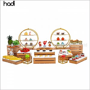 [Hot Item] Inflight Catering Elevation Buffet Beauty Skyline Cold Sweet Sushi Display Rack Wooden Buffet Food Stand/Buffet Riser Restaurant