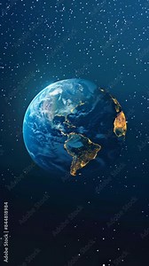 Planet Earth illuminated at night in outer space. High-resolution space photography. Astronomy and global connectivity concept.