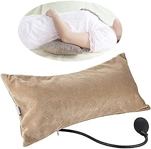 Air Inflatable Pillow Portable Lumbar Support Backrest Cushions with Pump for Home, Office, Travel and Car (Khaki)