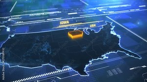 Iowa US state border 3D modern map with a name, region outline