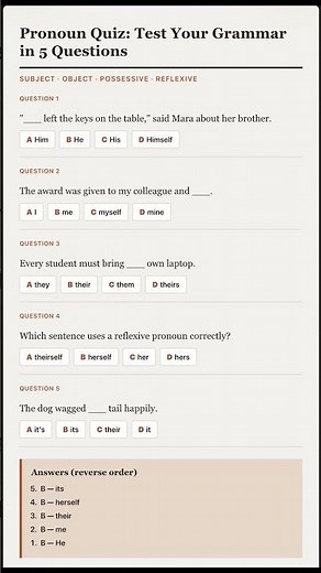 Pronoun Quiz: 5 Questions to Test Your English Grammar
