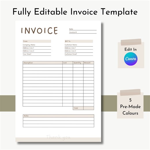 Modèle de facture modifiable, bon de commande pour petite entreprise, facture moderne, imprimable, bon de réception - Etsy France