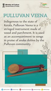 59 reactions | Pulluvan Veena is a single-stringed folk instrument used by Kerala's Pulluvan community as an accompaniment to 'Pulluvan Pattu,' which is closely related to the practice of serpent worshipping. This instrument is made from teak, jackfruit and coconut shell. #MusicalInstrument #AmritMahotsav #IndianMusic | Ministry of Culture, Government of India | Facebook