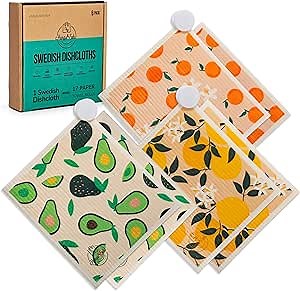 Harps&Seb Swedish Dishcloths for Kitchen Dishcloths - 6 Pack, Reusable Paper Towels with Clips, Super Absorbent Washable Non-Scratch Swedish Dish Towels, No Odor, Biodegradable