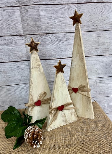 Festive Large Primitive Wooden Christmas Trees Set of Three - 16", 13", and 10" - Etsy