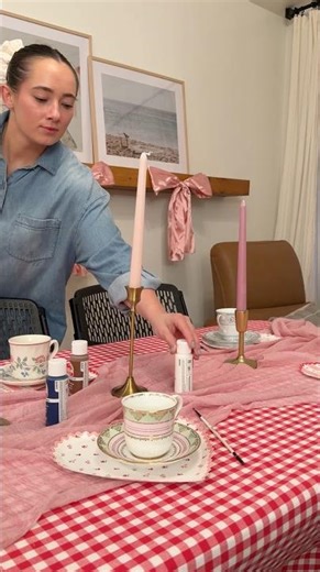GALENTINES TEA PARTY🍰 Setting the tablescape for my girls night! #teaparty #valentinescrafts