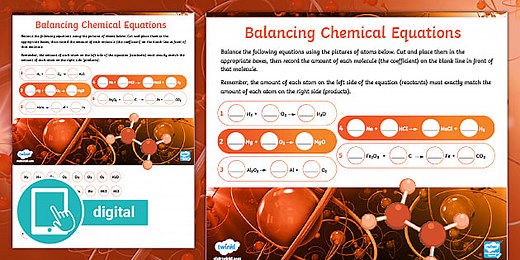 Balancing Chemical Equations Worksheet for 6th-8th Grade