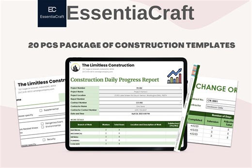 Ultimate Construction Templates Bundle for Contractors, Builders Architects | Editable Project Management, Estimate & Invoice Forms - Etsy
