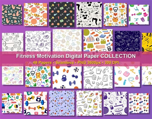 49 Fitness Motivation Digital Paper Bundle Seamless Gym Patterns Workout Exercise Backgrounds Sportswear Branding Commercial Use PNG 300 DPI - Etsy