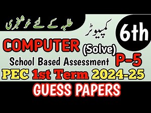 Class 6 Computer Paper School Based Assessment 2024 | SBA First Term papers 6th Class | PEC Grade 6