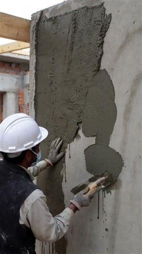 The process of plastering walls with cement by professional workers with simple tools #shorts
