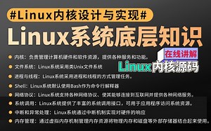 深入了解Linux内核设计与实现，掌握Linux系统的底层知识（文件系统、进程与线程、Shell、网络协议、设备驱动程序、系统调用、中断和异常处理、内存管理）_哔哩哔哩_bilibili