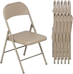 Nazhura 6 Pack Beige Metal Folding Chair with Steel Seat and Double Braced Frame, Foldable Chairs for Parties, Meetings and Outdoor Events, No Assembly Required