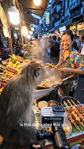 Monkey Tries Spicy Street Food! 🌶️🐒 #shorts