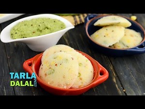 Vegetable Rava Idli with Coconut Chutney by Tarla Dalal
