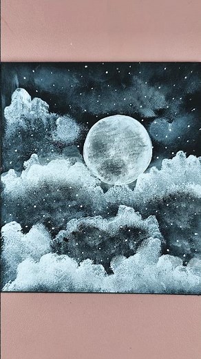 Cloud Painting Easy | Full Moon Clouds Night | Acrylic Painting on Black Paper