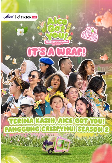 IT’S A WRAP! ✨ Terima kasih untuk seluruh perjalanan, cerita, energi, dan momen seru di Aice Got You! Panggung Crispymu! Season 2! 💚💗 Dari panggung di berbagai kota sampai akhirnya bertemu di Grand Final, dan bertemu para pemenang. Setiap penampilan punya cerita dan setiap kamu punya panggungnya sendiri 🎤✨ Sampai jumpa di perjalanan berikutnya. Aice Got You! See you on the next stage 👋 #AiceGotYou #PanggungCrispymu #AiceGotYouSeason2