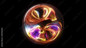 Magic glass orb with distortion of energy particles. Vivid color shapes with refraction, reflection. VJ, 4K loop