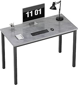 Sturdy Writing Desk for Small Spaces - 39.4 inches, Black Metal Frame, Grey
