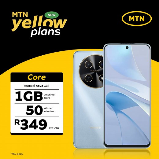 Join SA’s best network and enjoy amazing deals all day, every day! Get the Huawei nova 13i for just R349pm—PLUS, score a Supa Fly Fit Fusion Watch OR a Soundcore Speaker valued at R599! T&Cs apply. | MTN South Africa