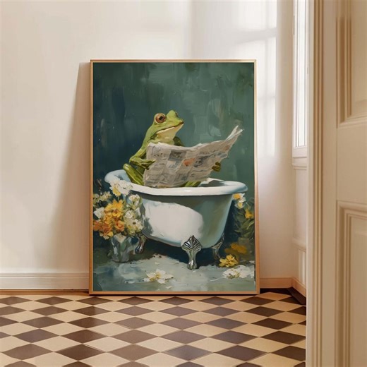 Funny Frog Wall Art Printable, Vintage Frog Reading, Whimsical Animal Decor, Quirky Bathroom Poster - Etsy