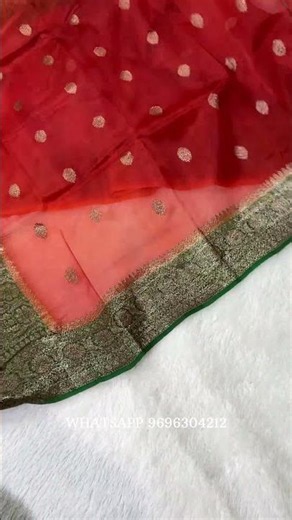 ✨Orange & Bottle Green Pure Kora Organza Silk Banarasi Saree | Handloom Weaving | Irfan Textiles